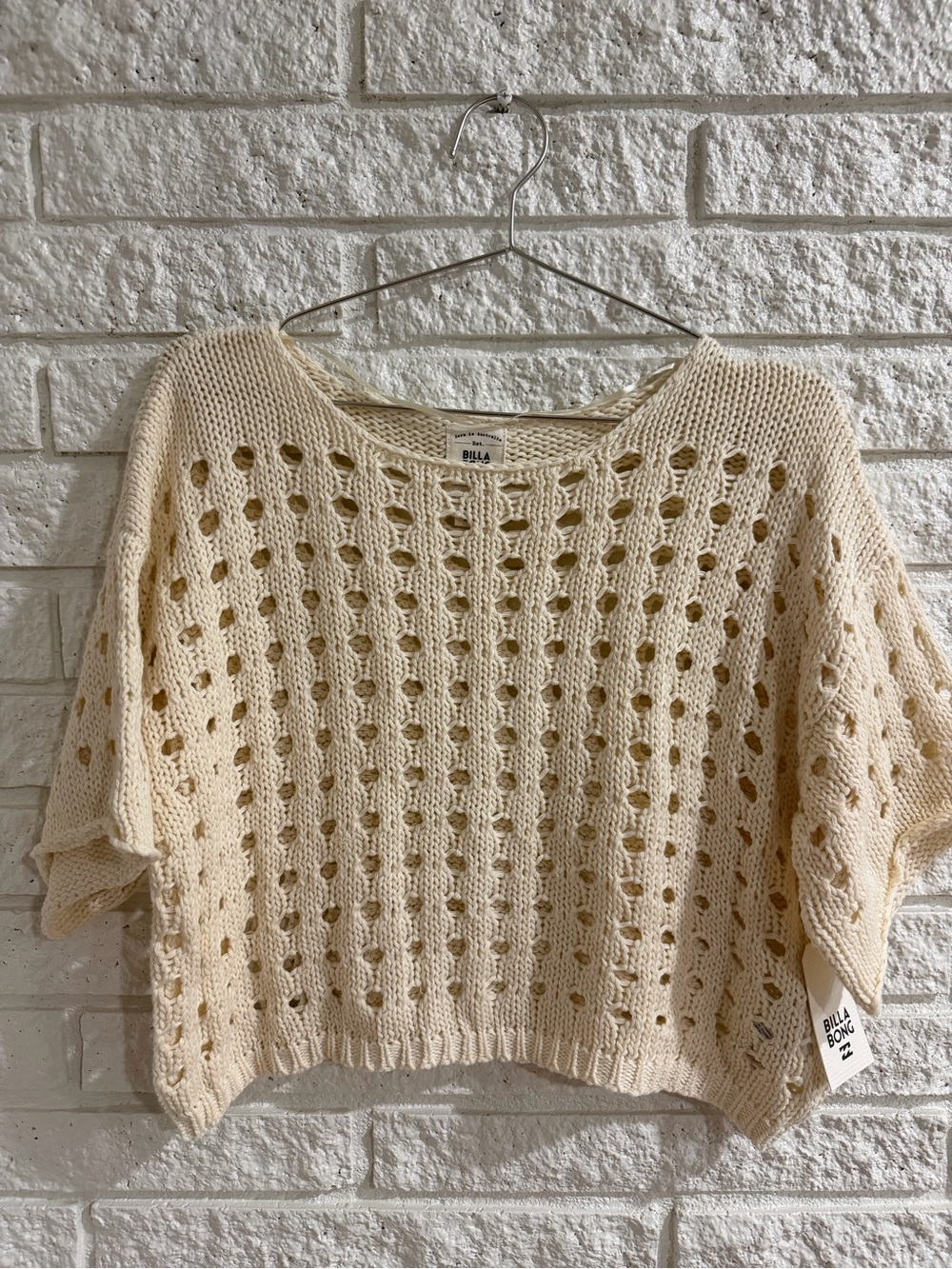 Billabong Cream Open-Weave Boxy Knit Top